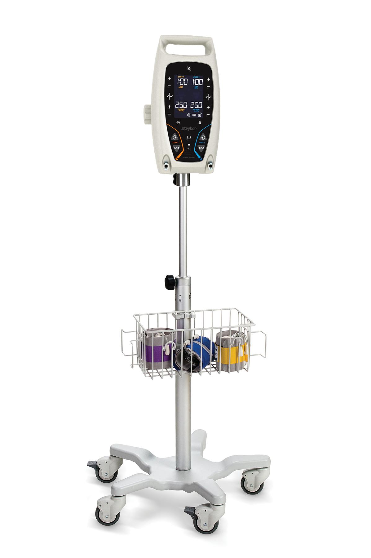 A pole-mounted tourniquet compressor unit in an operating room